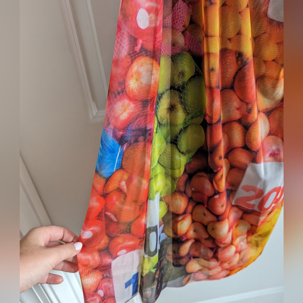 ZARA WATERCOLOR VIBRANT FLORAL FRUIT PRINT MESH MIDI SHEATH SLIP DRESS Size S - Picture 10 of 14